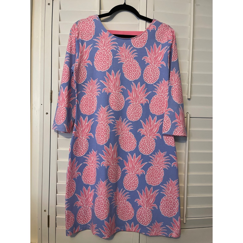 AnaClare dress swing size M purple with pink pineapple 3/4 sleeve